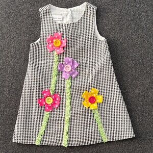 Bonnie Jean Black and White Dress with Colorful Flowers
